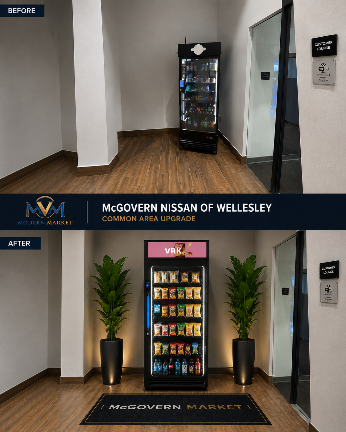 McGovern Nissan of Wellesley actual space and Modern Market upgrade rendering