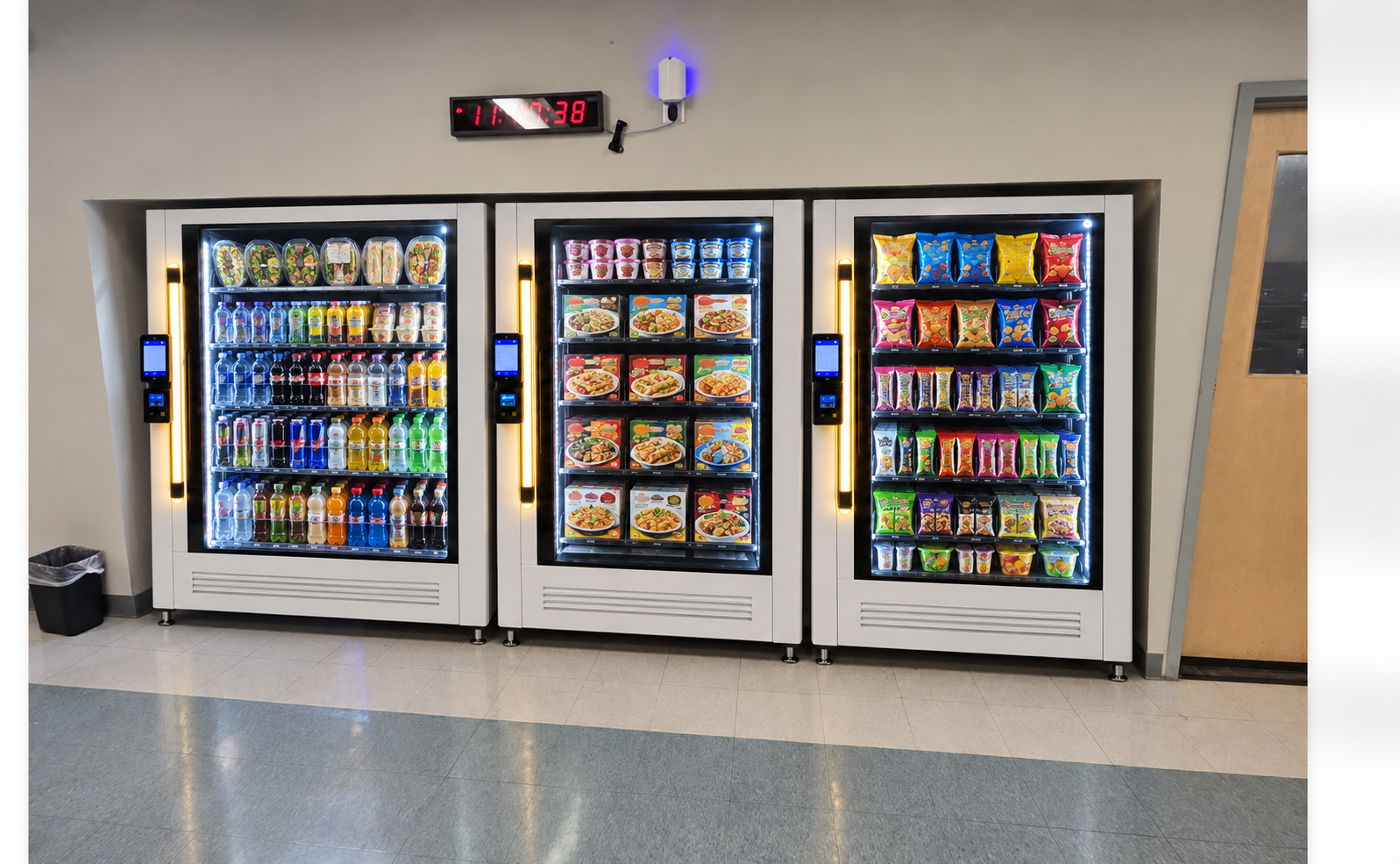 Anonymous concept showing the same workplace transformed with three coordinated smart markets
