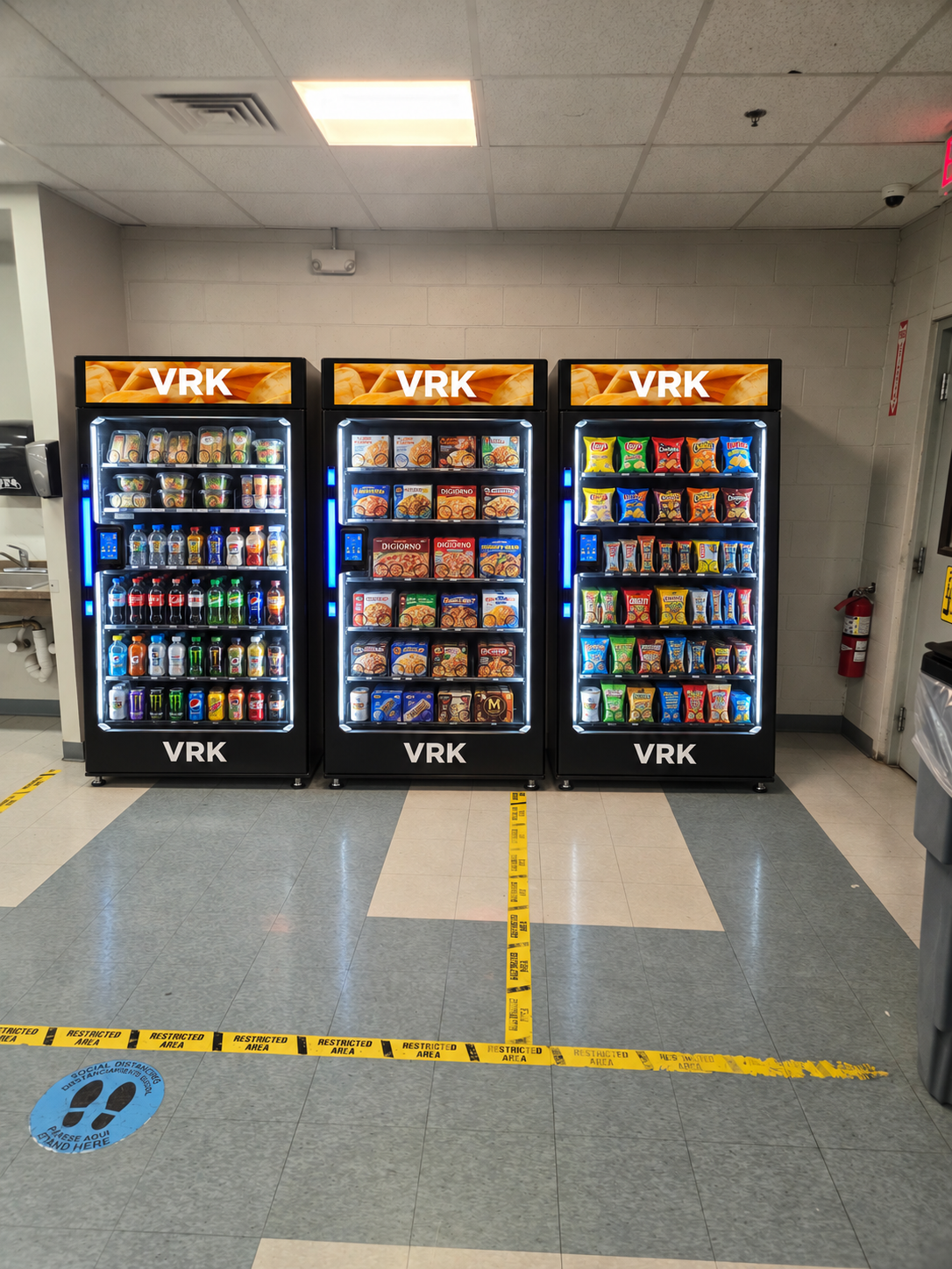 Alternative placement concept with three full-height VRK smart markets and the freezer centered
