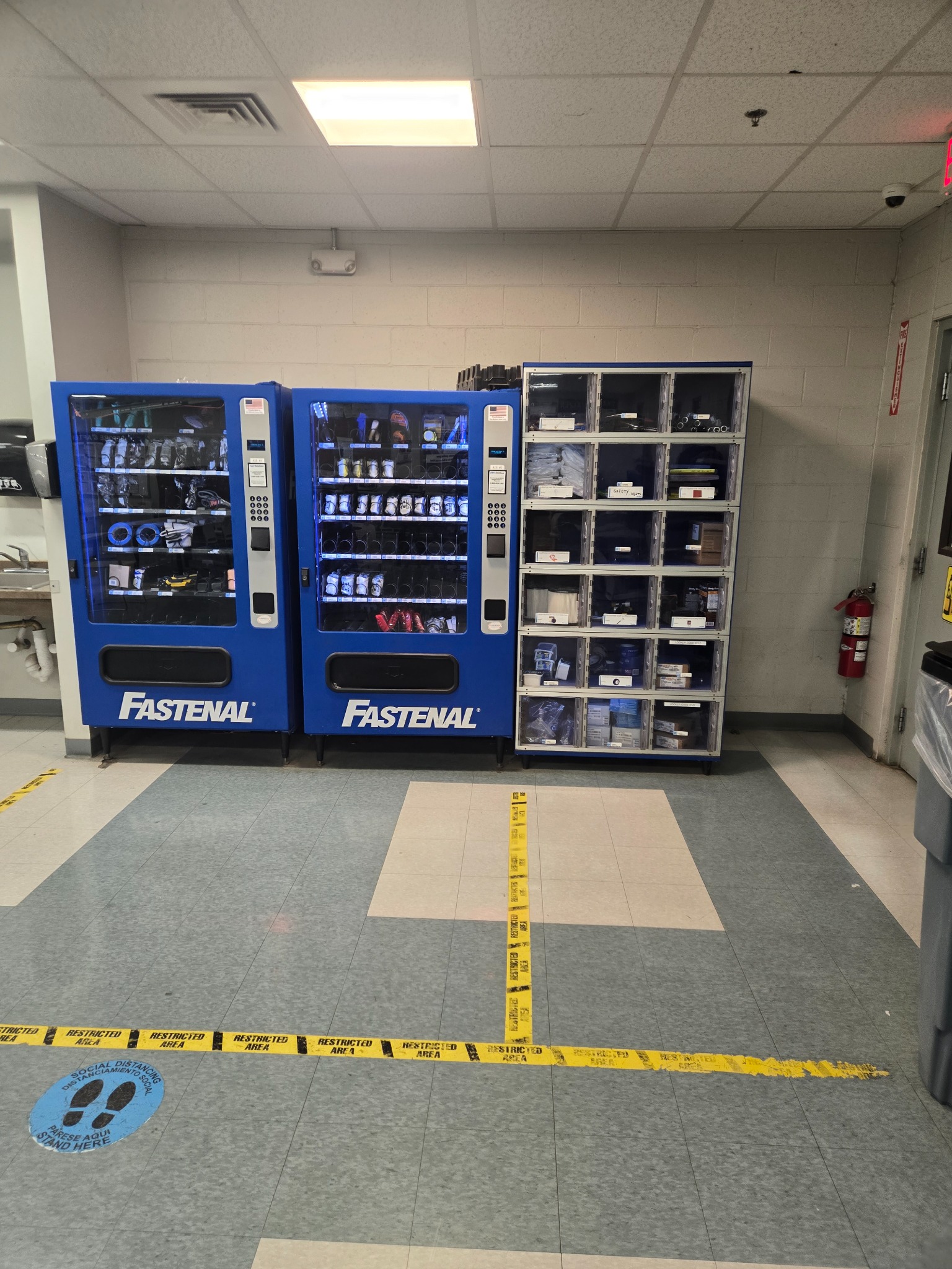 Existing equipment near the entrance to a large industrial breakroom