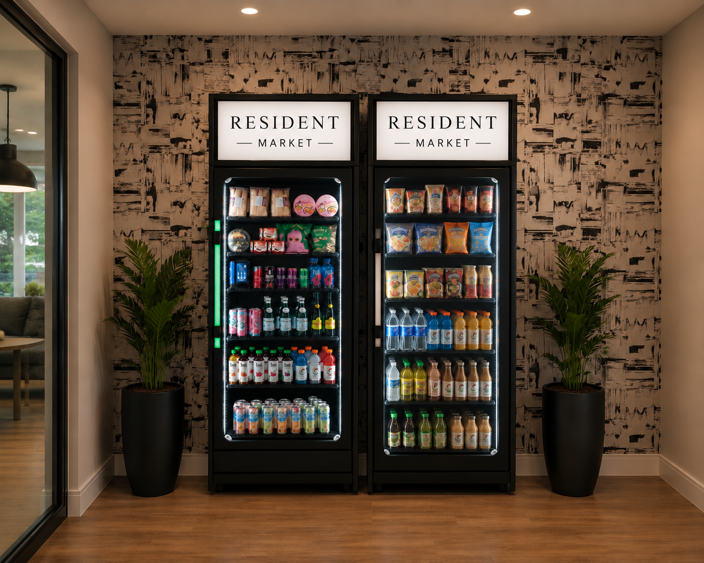 Anonymous luxury residential market with two coordinated smart coolers